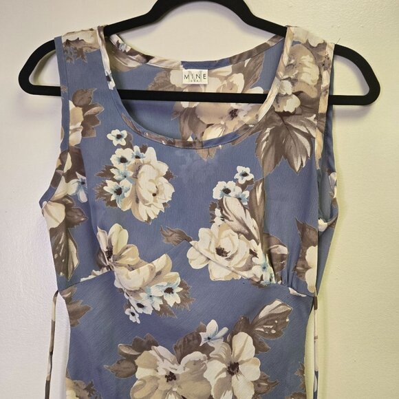 Vintage 90s Y2K Fairy Romantic Babydoll Sheer Floral Maxi Dress Blue Sleeveless - Picture 3 of 14